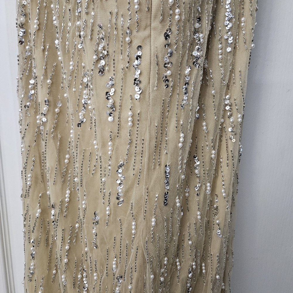 NWT Lara Dresses 29035 Champagne Pearl Strapless Beaded Evening Gown Sz 4 - Picture 10 of 13